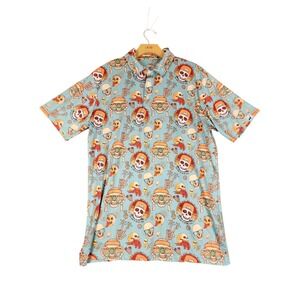 Proud 90‎ Golf Is Fun Mens Blue Skull Tropical Print Performance Polo Shirt M